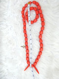 Orange White Igbo Delta Edo Elephant Tusk Red Coral Groom men African Beads Jewellery Set Coral Beads