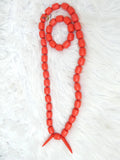 Orange White Igbo Delta Edo Elephant Tusk Red Coral Groom men African Beads Jewellery Set Coral Beads