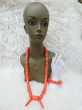Orange White Igbo Delta Edo Elephant Tusk Red Coral Groom men African Beads Jewellery Set Coral Beads