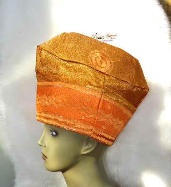 Orange Gold Purple Gold Men Aso Oke Groom Fila Cap Hat UK Dispatch