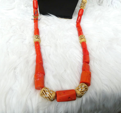 Original Coral Traditional Men Authentic Coral Beads Gold Embellished Necklace Bracelet Jewellery Set Coral Beads