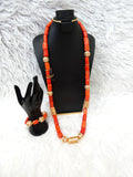 Original Traditional Men Unisex Coral Beads Gold Embellished Necklace Bracelet Jewellery Set Coral Beads