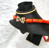 Original Traditional Men Unisex Coral Beads Gold Embellished Necklace Bracelet Jewellery Set Coral Beads