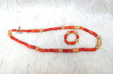 Original Traditional Men Unisex Coral Beads Gold Embellished Necklace Bracelet Jewellery Set Coral Beads