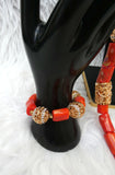 Original Traditional Men Unisex Coral Beads Gold Embellished Necklace Bracelet Jewellery Set Coral Beads