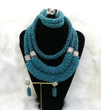 Latest Design Statement Teal Blue African Beads New Style Bridal Party Wedding Set