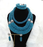 Latest Design Statement Teal Blue African Beads New Style Bridal Party Wedding Set