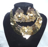 Elegant Gold Detailed Flowery Necklace Party Jewelry Set