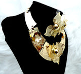 Elegant Gold Detailed Flowery Necklace Party Jewelry Set