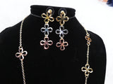 Long 3 tones long Necklace Earring Jewellery Set - Great as Gift