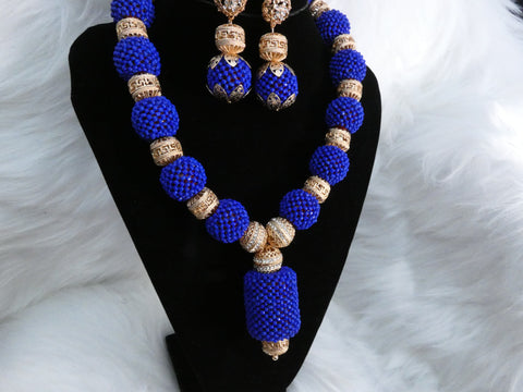 PrestigeApplause Latest Design Royal Blue Wedding Bridal Beads Necklace Jewellery Set