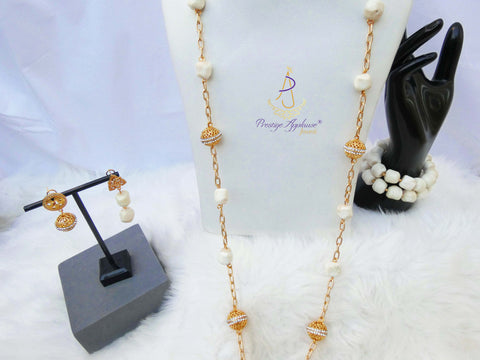 New Design White Authentic Traditional Coral Beads with Gold Plated Necklace Jewellery Set Coral Beads