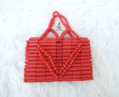 PrestigeApplause Nigerian Edo Delta Igbo Red Orange Coral Beaded Bridal Small Purse Clutch