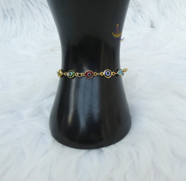 Multicolour Evil Eye Bracelet, Gold-Tone Nazar Charm | Adjustable Jewellery