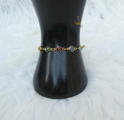 Multicolour Evil Eye Bracelet, Gold-Tone Nazar Charm | Adjustable Jewellery