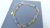 Multicolour Evil Eye Bracelet, Gold-Tone Nazar Charm | Adjustable Jewellery