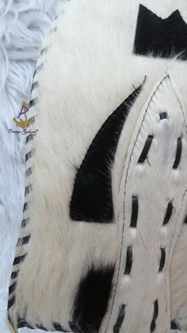 Handmade Faux Leather Ceremonial Fan | African Tribal Wall Décor | Authentic Black & White Hide Art