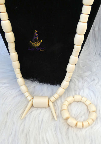 White Igbo Delta Edo Elephant Tusk Red Coral Groom men African Beads Jewellery Set