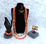 PrestigeApplause Long Traditional Real Genuine Coral with 18K Gold Plated African Nigerian Wedding Party Beads Jewellery Set