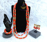 PrestigeApplause Long Traditional Real Genuine Coral with 18K Gold Plated African Nigerian Wedding Party Beads Jewellery Set