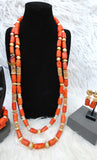 PrestigeApplause Long Traditional Real Genuine Coral with 18K Gold Plated African Nigerian Wedding Party Beads Jewellery Set