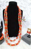 PrestigeApplause Long Traditional Real Genuine Coral with 18K Gold Plated African Nigerian Wedding Party Beads Jewellery Set
