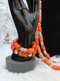 PrestigeApplause Long Traditional Real Genuine Coral with 18K Gold Plated African Nigerian Wedding Party Beads Jewellery Set
