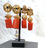 PrestigeApplause Long Traditional Real Genuine Coral with 18K Gold Plated African Nigerian Wedding Party Beads Jewellery Set