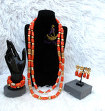 PrestigeApplause Long Traditional Real Genuine Coral with 18K Gold Plated African Nigerian Wedding Party Beads Jewellery Set