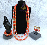 PrestigeApplause Long Traditional Real Genuine Coral with 18K Gold Plated African Nigerian Wedding Party Beads Jewellery Set