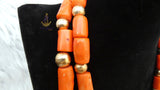 PrestigeApplause Long Traditional Real Genuine Coral with 18K Gold Plated African Nigerian Wedding Party Beads Jewellery Set