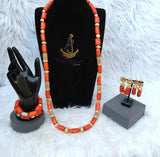 PrestigeApplause Long Traditional Real Genuine Coral with 18K Gold Plated African Nigerian Wedding Party Beads Jewellery Set