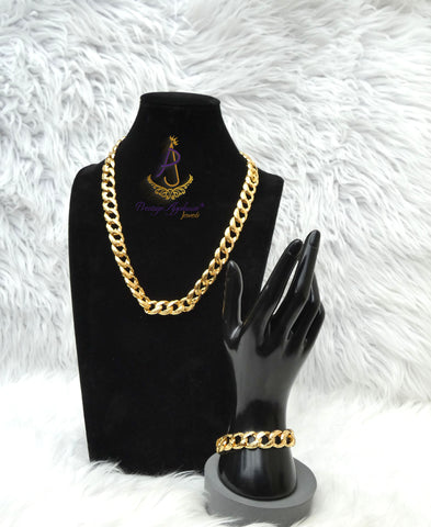 Italian Gold Replica Cuban Link Thick Chain & Bracelet Gold Plated Set |Chunky Gold Necklace | Luxury Statement Jewellery