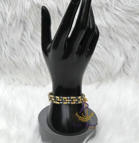 Small Black Beads with Gold Accessories Unisex Hand Bracelet – Adjustable Fashion Jewellery