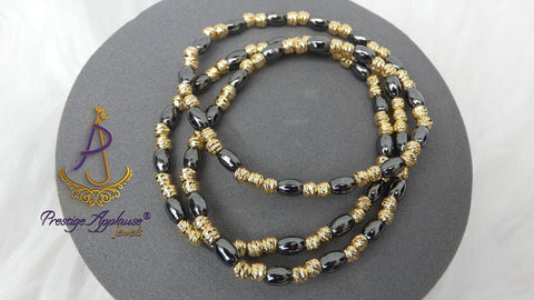 Small Black Beads with Gold Accessories Unisex Hand Bracelet – Adjustable Fashion Jewellery