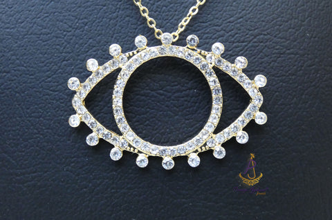 PrestigeApplause Gold Plated Eye Crystal Pendant Necklace – Luxury Protection Jewelry
