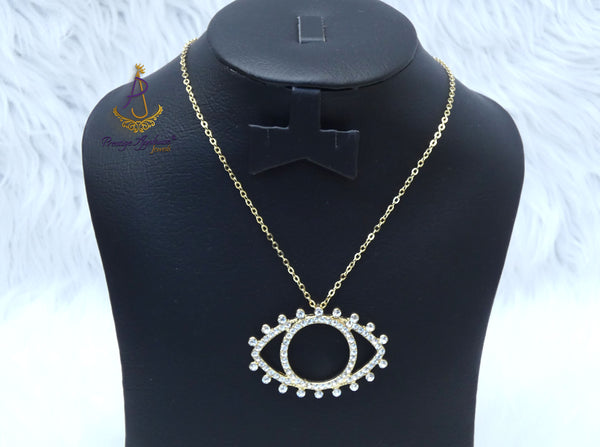 PrestigeApplause Gold Plated Eye Crystal Pendant Necklace – Luxury Protection Jewelry