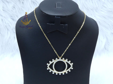 PrestigeApplause Gold Plated Eye Crystal Pendant Necklace – Luxury Protection Jewelry