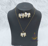 Luxury Bow Necklace & Earrings Set – Gold Crystal Ribbon Jewellery Set