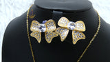 Luxury Bow Necklace & Earrings Set – Gold Crystal Ribbon Jewellery Set