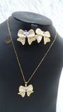 Luxury Bow Necklace & Earrings Set – Gold Crystal Ribbon Jewellery Set