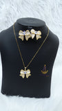 Luxury Bow Necklace & Earrings Set – Gold Crystal Ribbon Jewellery Set