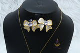 Luxury Bow Necklace & Earrings Set – Gold Crystal Ribbon Jewellery Set