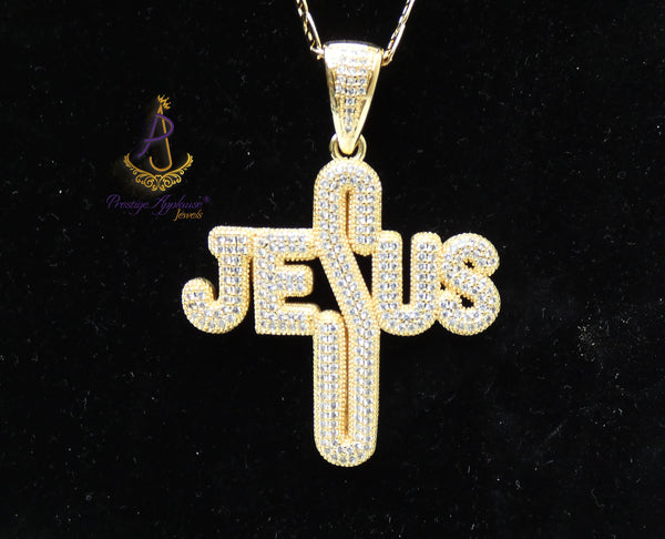 Jesus Cross Necklace | Iced Out Christian Pendant | Gold Faith Necklace | Religious Jewellery Gift for Men & Women