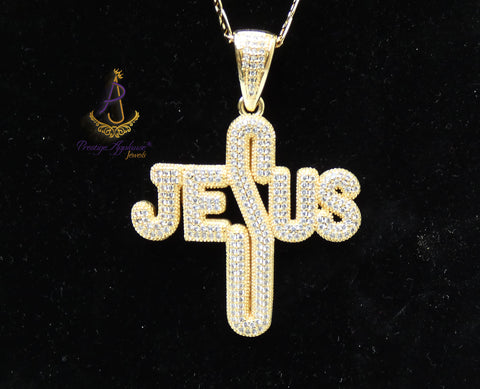 Jesus Cross Necklace | Iced Out Christian Pendant | Gold Faith Necklace | Religious Jewellery Gift for Men & Women