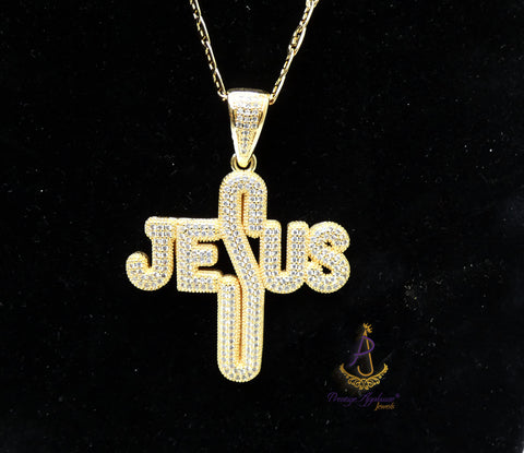 Jesus Cross Necklace | Iced Out Christian Pendant | Gold Faith Necklace | Religious Jewellery Gift for Men & Women