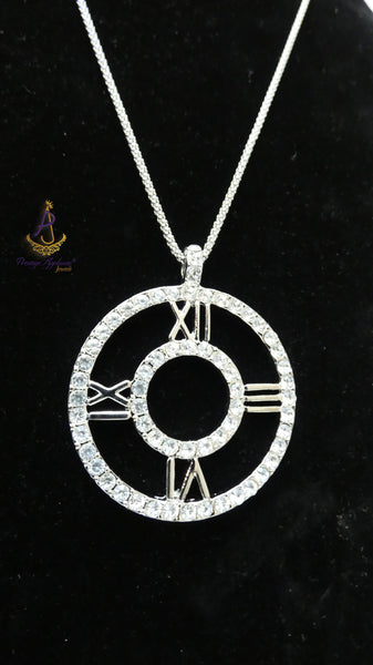 Roman Numeral Crystal Necklace | Silver Circle Pendant Necklace | Elegant Women Jewellery | Luxury Rhinestone Necklace