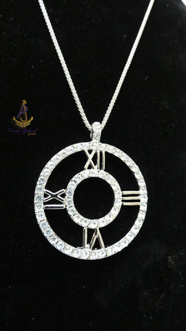 Roman Numeral Crystal Necklace | Silver Circle Pendant Necklace | Elegant Women Jewellery | Luxury Rhinestone Necklace