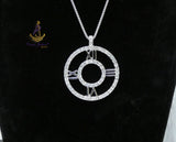 Roman Numeral Crystal Necklace | Silver Circle Pendant Necklace | Elegant Women Jewellery | Luxury Rhinestone Necklace