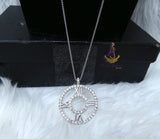 Roman Numeral Crystal Necklace | Silver Circle Pendant Necklace | Elegant Women Jewellery | Luxury Rhinestone Necklace